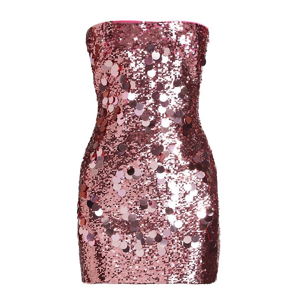 Guizio Sequined Light Pink Tube Mini Dress Size S NWT
